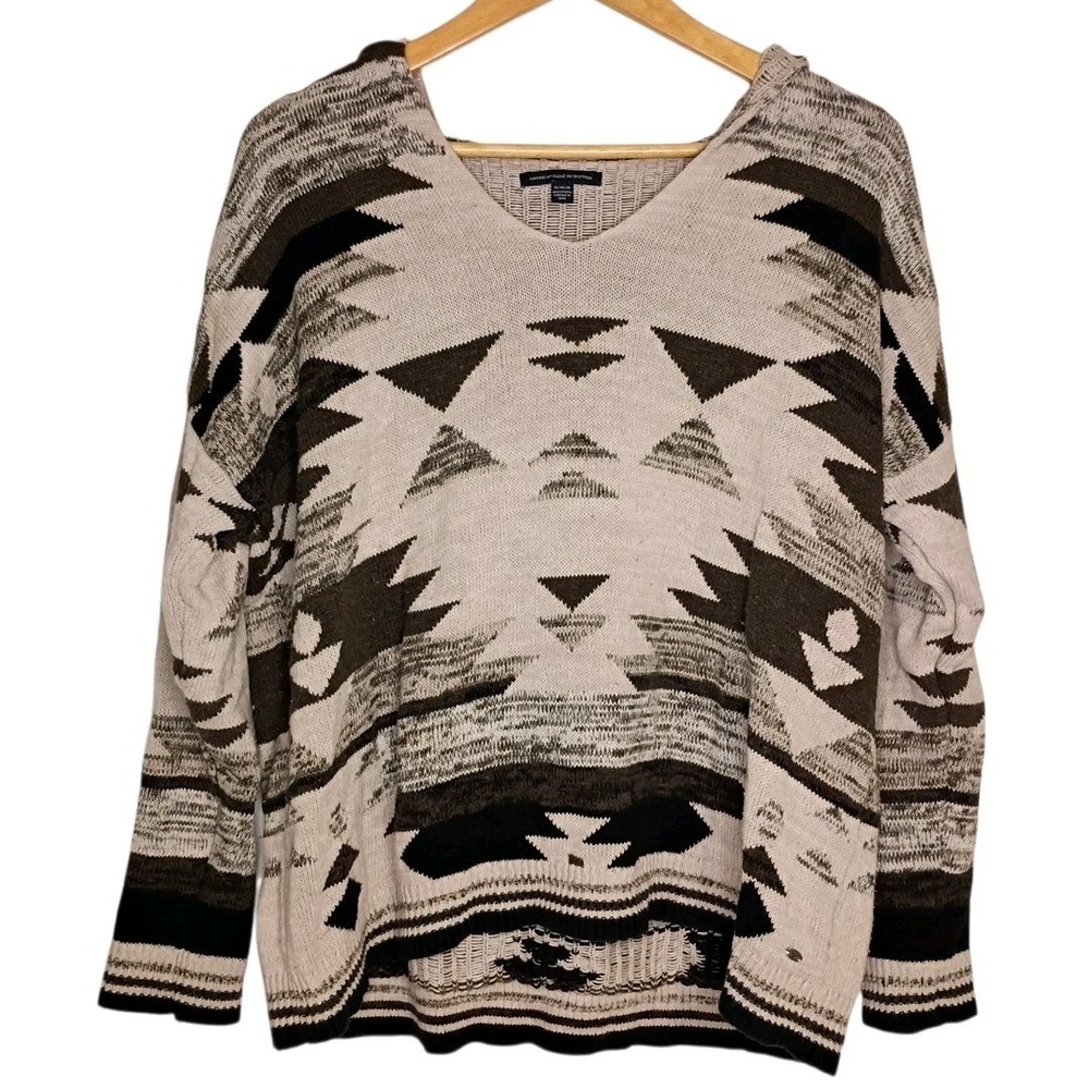 American Eagle Sweater Womens Medium Pullover Southwest Aztec Geometric Hooded - Picture 1 of 8
